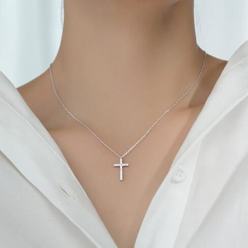 SLUYNZ Solid 925 Sterling Silver CZ Cross Choker Necklace for Women Teens Cross Pendant Necklace in Saudi Arabia