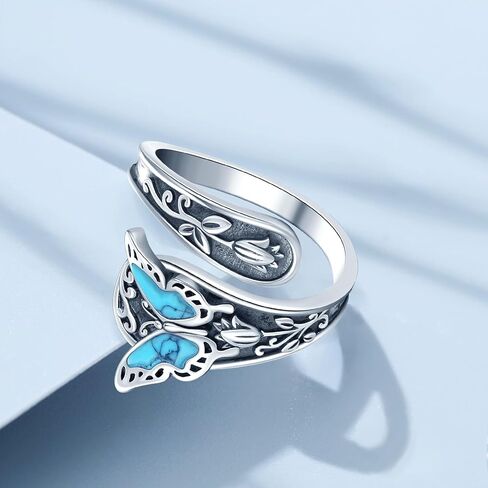 Sterling Silver Turquoise Rings for Women Vintage Adjustable Sunflower/Dragonfly/Butterfly Spoon Rings Boho Antique Statement Ring Jewelry Gifts in Saudi Arabia