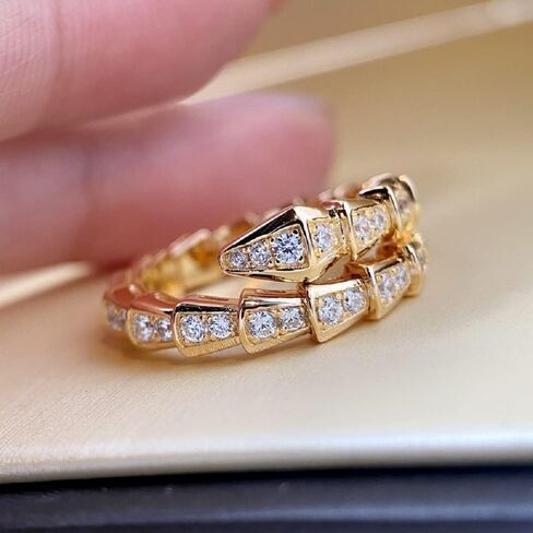 Gixaxak Charm Sterling Silver Gold Snake Shape Ring Opening Adjustable Design Jewelry Handmade Polishing Durable Diamonds Jewelry Dainty Exotic Flavor Features Style Animal Wild Ring Gold in Saudi Arabia