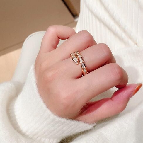 Gixaxak Charm Sterling Silver Gold Snake Shape Ring Opening Adjustable Design Jewelry Handmade Polishing Durable Diamonds Jewelry Dainty Exotic Flavor Features Style Animal Wild Ring Gold in Saudi Arabia
