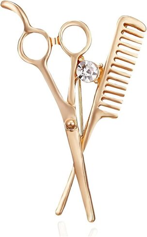 coadipress Crystal Comb Scissors Brooch Pin for Women Men Unique Gold Silver Barber Tools Salon Hairdresser Corsage Collar Pin Gifts Jewelry in Saudi Arabia