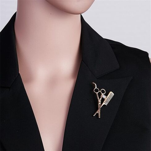 coadipress Crystal Comb Scissors Brooch Pin for Women Men Unique Gold Silver Barber Tools Salon Hairdresser Corsage Collar Pin Gifts Jewelry in Saudi Arabia