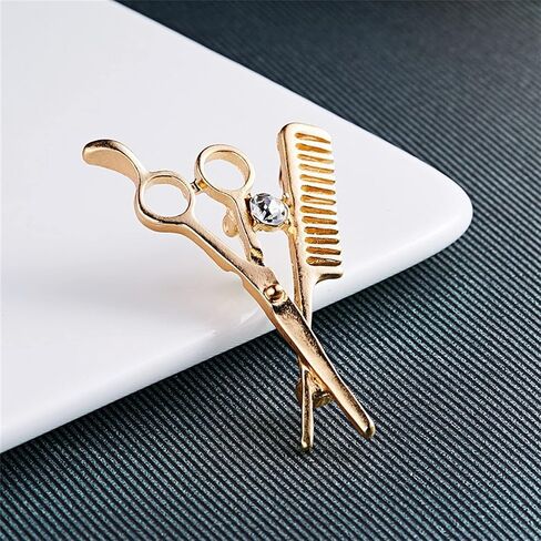 coadipress Crystal Comb Scissors Brooch Pin for Women Men Unique Gold Silver Barber Tools Salon Hairdresser Corsage Collar Pin Gifts Jewelry in Saudi Arabia