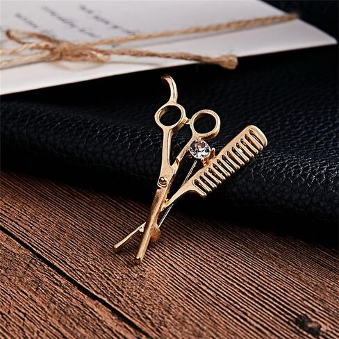 coadipress Crystal Comb Scissors Brooch Pin for Women Men Unique Gold Silver Barber Tools Salon Hairdresser Corsage Collar Pin Gifts Jewelry in Saudi Arabia
