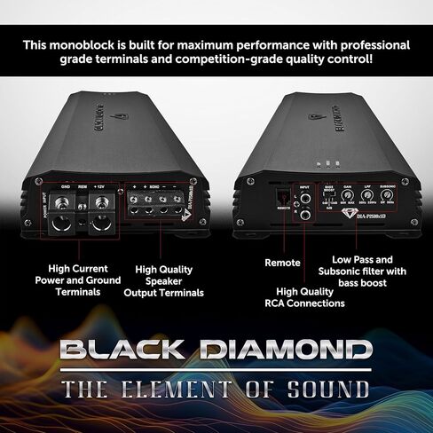 بلاك دايموند DIA-P2500X1D مضخم صوت أحادي الكتلة فئة D 1 قناة 2500 وات RMS in Kuwait
