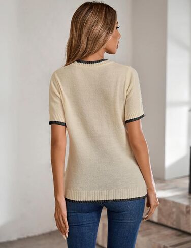 Womens Lightweight Cute Short Sleeve Sweater Spring 2025 Trendy Outfits Crewneck Thin Sheer Knit T-Shirt Tops in Kuwait