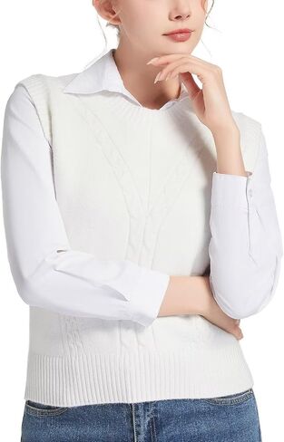 سترة سترة بلا أكمام للنساء طاقم الرقبة كابل متماسكة أعلى لفتاة لون مضلع ألوان صلبة in Saudi Arabia