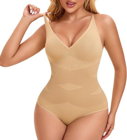 Deep V-Neck Shapewear Bodysuit, Backless Shapewear, Seamless Tummy Control Butt Lifter Brief Body Shaper in Kuwait