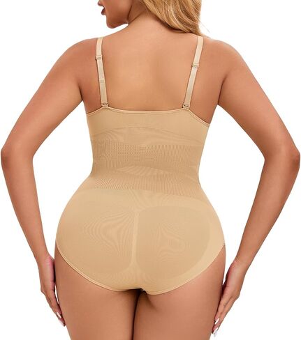 Deep V-Neck Shapewear Bodysuit, Backless Shapewear, Seamless Tummy Control Butt Lifter Brief Body Shaper in Kuwait