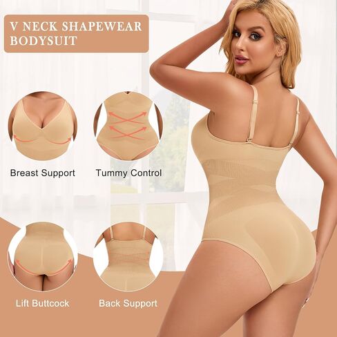 Deep V-Neck Shapewear Bodysuit, Backless Shapewear, Seamless Tummy Control Butt Lifter Brief Body Shaper in Kuwait