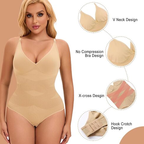 Deep V-Neck Shapewear Bodysuit, Backless Shapewear, Seamless Tummy Control Butt Lifter Brief Body Shaper in Kuwait