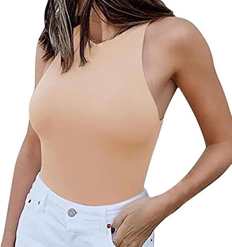 Bolsamila Women's High Neck Bodysuit Sleeveless Double Lined Slimming Soft Stretch Fabric Tank Top for Mother's Day Party in Saudi Arabia