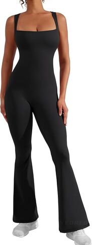 YEOREO Women Flare Jumpsuits Gym Sleeveless Square Neck Full Length Yoga Jumpsuit in Saudi Arabia