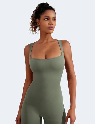 YEOREO Women Flare Jumpsuits Gym Sleeveless Square Neck Full Length Yoga Jumpsuit in Saudi Arabia