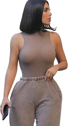Bolsamila Women's High Neck Bodysuit Sleeveless Double Lined Slimming Soft Stretch Fabric Tank Top for Mother's Day Party in Saudi Arabia