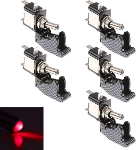 ESUPPORT Car Carbon Fiber Cover Green LED Light Rocker Toggle Switch SPST ON Off Pack of 5 in Saudi Arabia