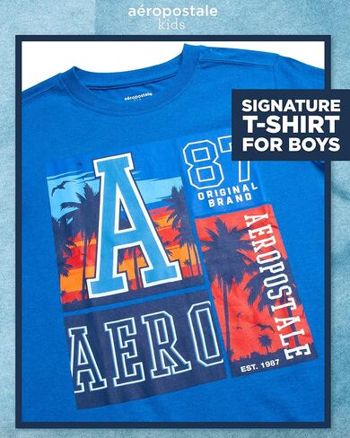 Tee Aeropostale Boys 'Graphic Tee - قميص قصير الأكمام Crewneck Pullover - قمصان Jersey غير الرسمية للأولاد (الأحجام: 8-16) in Kuwait