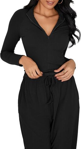iGENJUN Women's 2 Piece Sets Fall Winter Long Sleeve Lapel Half Zip Shirts Wide Leg Pants Lounge Tracksuit Matching in Kuwait