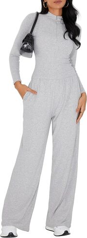 iGENJUN Women's 2 Piece Sets Fall Winter Long Sleeve Lapel Half Zip Shirts Wide Leg Pants Lounge Tracksuit Matching in Kuwait