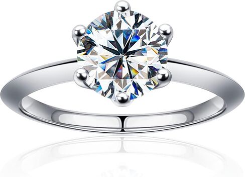 Moissanite Rings for Women, D Color Round Solitaire Lab Created Diamond Ring 18K White Gold Plated 925 Sterling Silver 6 Prong Moissanite Engagement Ring in Saudi Arabia