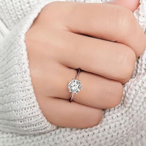 Moissanite Rings for Women, D Color Round Solitaire Lab Created Diamond Ring 18K White Gold Plated 925 Sterling Silver 6 Prong Moissanite Engagement Ring in Saudi Arabia