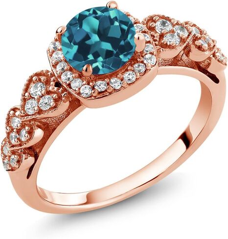 Gem Stone King 18K Rose Gold Plated Silver 6MM Round Cut Gemstone Birthstone Engagement Anniversary Ring For Women | Available In Size 5, 6, 7, 8, 9 in Kuwait