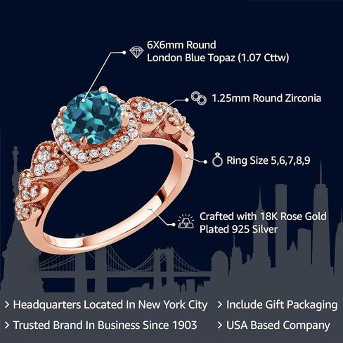 Gem Stone King 18K Rose Gold Plated Silver 6MM Round Cut Gemstone Birthstone Engagement Anniversary Ring For Women | Available In Size 5, 6, 7, 8, 9 in Kuwait