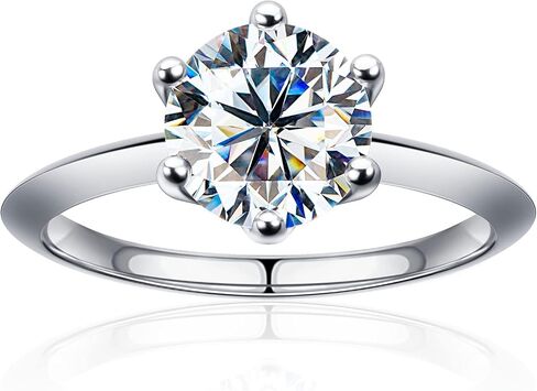 Moissanite Rings for Women, D Color Round Solitaire Lab Created Diamond Ring 18K White Gold Plated 925 Sterling Silver 6 Prong Moissanite Engagement Ring in Saudi Arabia