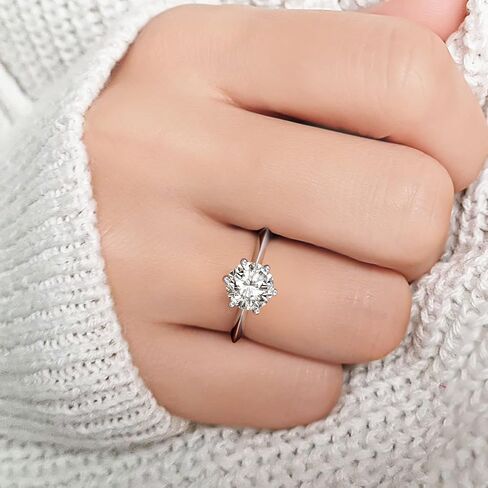 Moissanite Rings for Women, D Color Round Solitaire Lab Created Diamond Ring 18K White Gold Plated 925 Sterling Silver 6 Prong Moissanite Engagement Ring in Saudi Arabia