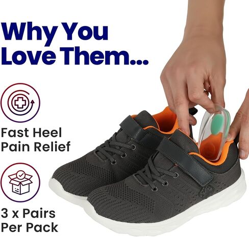 Armstrong Amerika Kids Kids Heel Cups - 3 أزواج من وسائد كعب هلام لتخفيف آلام الكعب. منصات كعب الهلام ، إدراج التهاب اللفافة الأخمصية لالتهاب الأوتار في أخيل ، توتنهام الكعب ، سرب المرضى 2-5 ، صغير in Kuwait