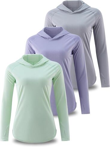 3 Pack: Women's Active Lightweight Long Sleeve Hoodies, UPF Sun Protection Pullover Shirts with Thumb Holes in Kuwait