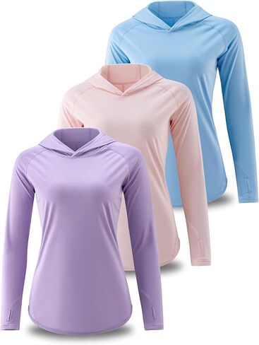 3 Pack: Women's Active Lightweight Long Sleeve Hoodies, UPF Sun Protection Pullover Shirts with Thumb Holes in Kuwait