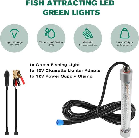 F2 110V Underwater Fishing Light 100W 10000lm Bright Fish Attracting Light for Boat Docks Kayaks at Night, Submersible Green Light Attractant for Crappie Snook Bass Squid Bait Catfish(16.4ft Cord) in Saudi Arabia