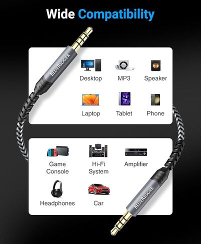 BlueRigger 3.5mm to 6.35mm Audio Cable (10FT, 90 Degree Bi-Directional, 3.5mm 1/8" Male to 6.35mm 1/4" Male TRS, Right Angled Braided Stereo Audio Cable for Cellphone, Amplifiers, Guitar, Speaker in Kuwait