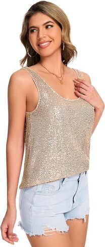 Ainuno Sequin Tops for Women Sparkly Tank Tops Sleeveless Sparkle Tanks Fashion Outfit Top in Kuwait