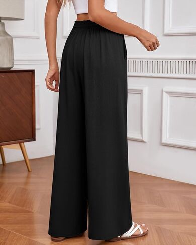 Huukeay Linen Linen Wide Bants ، سراويل قصر عالية الخصر مع سراويل عمل غير رسمية صيف الصيف in Kuwait