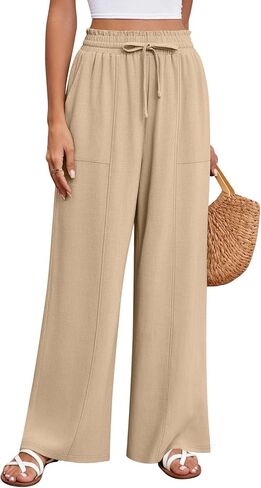 Huukeay Linen Linen Wide Bants ، سراويل قصر عالية الخصر مع سراويل عمل غير رسمية صيف الصيف in Kuwait