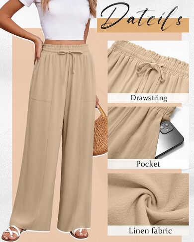Huukeay Linen Linen Wide Bants ، سراويل قصر عالية الخصر مع سراويل عمل غير رسمية صيف الصيف in Kuwait