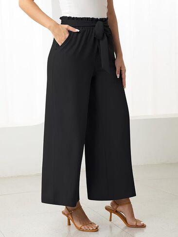 Women's Wide Leg Lounge Pants 2025 Spring High Waisted Work Casual Adjustable Tie Knot Loose Trousers with Pockets in Saudi Arabia