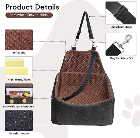 Dog Car Seat, Dog Car Seats for Small Medium Sized Dogs, Washable Dog Booster Car Seat with Storage Pockets and Dog Seat Belt, Ultra Comfortable Pet Car Seat Dog Bed for Pet Car Travel in Saudi Arabia
