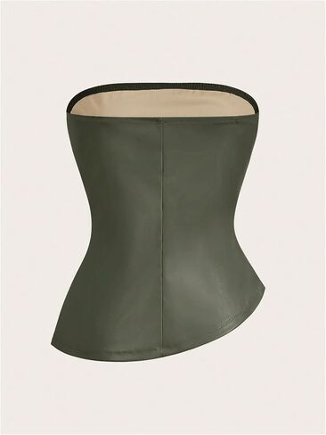 MakeMeChic Women's Faux Leather Strapless Tube Tops Asymmetrical Ruched Backless Corset Crop Going Out Tops in Saudi Arabia