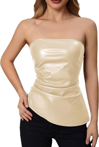 Makemechic Women's Faux Leather Tube Tubs قم بتصميم محصول مشد عاريات غير متناظرة. in Saudi Arabia