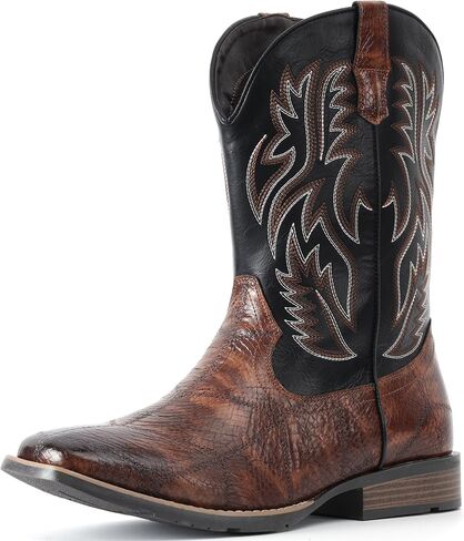 أحذية Iuv Cowboy for Men Square Toe Western Retro Boot Date Classic Formerized Pull on Slip Abouts Boots in Kuwait