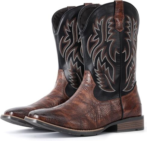 أحذية Iuv Cowboy for Men Square Toe Western Retro Boot Date Classic Formerized Pull on Slip Abouts Boots in Kuwait