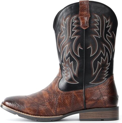 أحذية Iuv Cowboy for Men Square Toe Western Retro Boot Date Classic Formerized Pull on Slip Abouts Boots in Kuwait