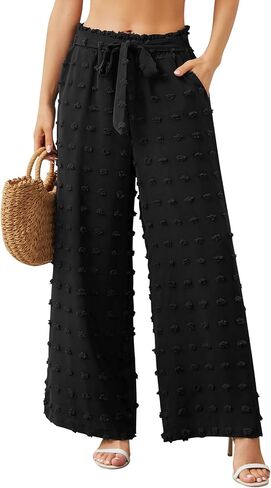 Women's Wide Leg Lounge Pants 2025 Spring High Waisted Work Casual Adjustable Tie Knot Loose Trousers with Pockets in Saudi Arabia