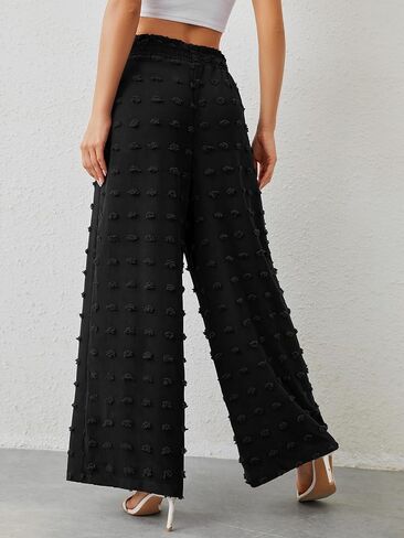 Women's Wide Leg Lounge Pants 2025 Spring High Waisted Work Casual Adjustable Tie Knot Loose Trousers with Pockets in Saudi Arabia