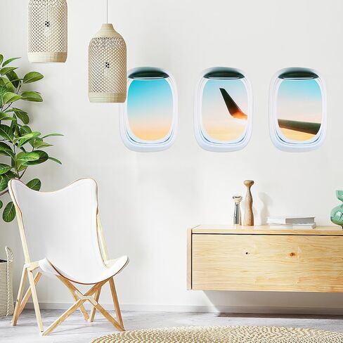 Housoutil 3PCS Airplane Wing Stickers, Self Adhesive Plane Window Clings, 3D Wallpaper Wall Decor Airplane Window Decal Wing in Kuwait