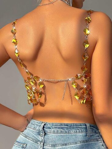 Aukmla Rhinestones سلسلة حمالة الصدر الفضية من محصول البلورة الفضية in Saudi Arabia