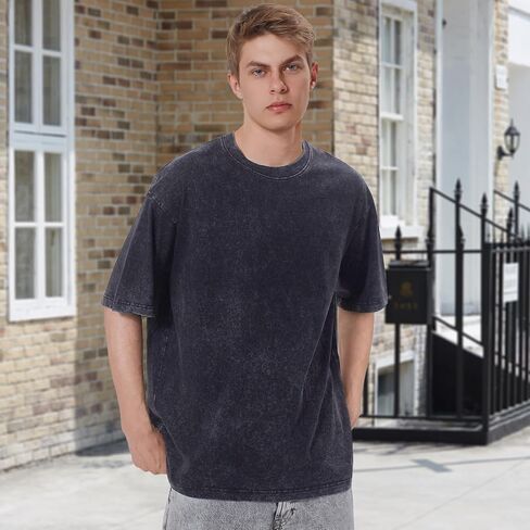 Oversized T-Shirts for Men Heavyweight Cotton Tee Crew Neck Short Sleeve Tops Men's Loose Fit Casual Fashion Shirt in Saudi Arabia